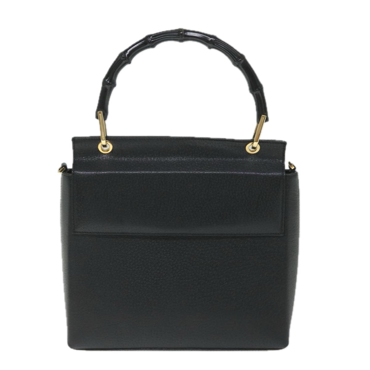 GUCCI Bamboo Hand Bag Leather 2way Black 001 1887 3444 hk912