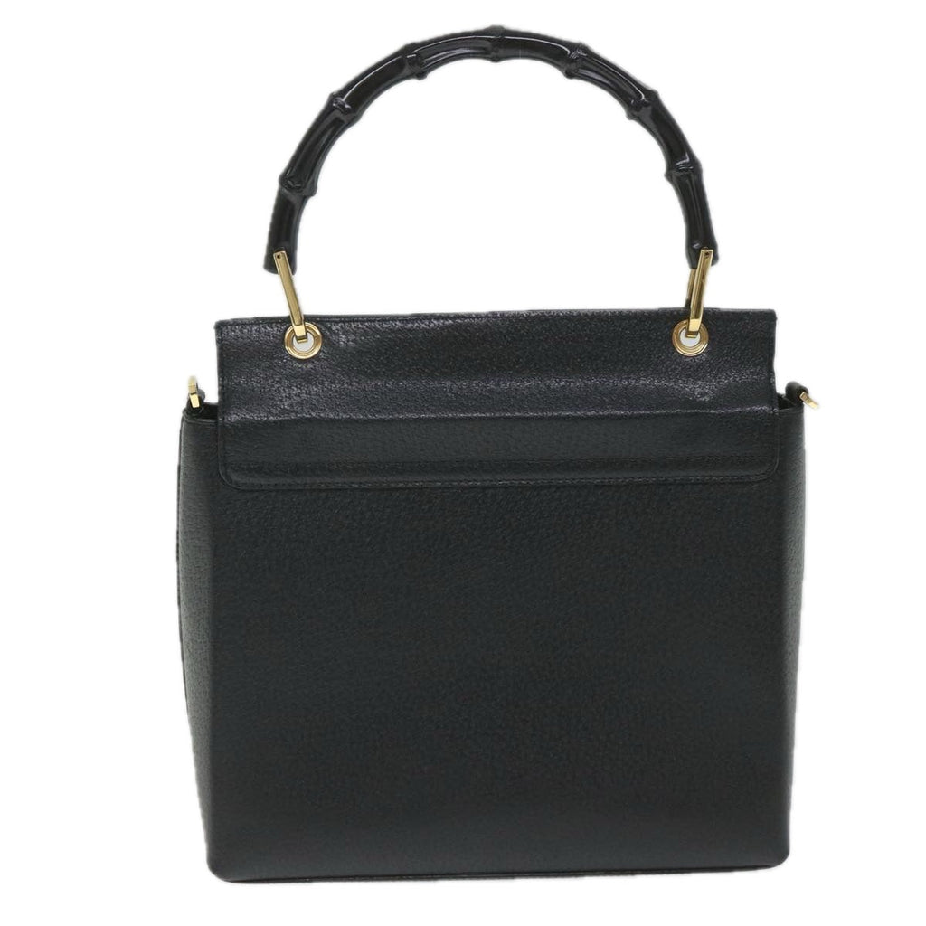 GUCCI Bamboo Hand Bag Leather 2way Black 001 1887 3444 hk912