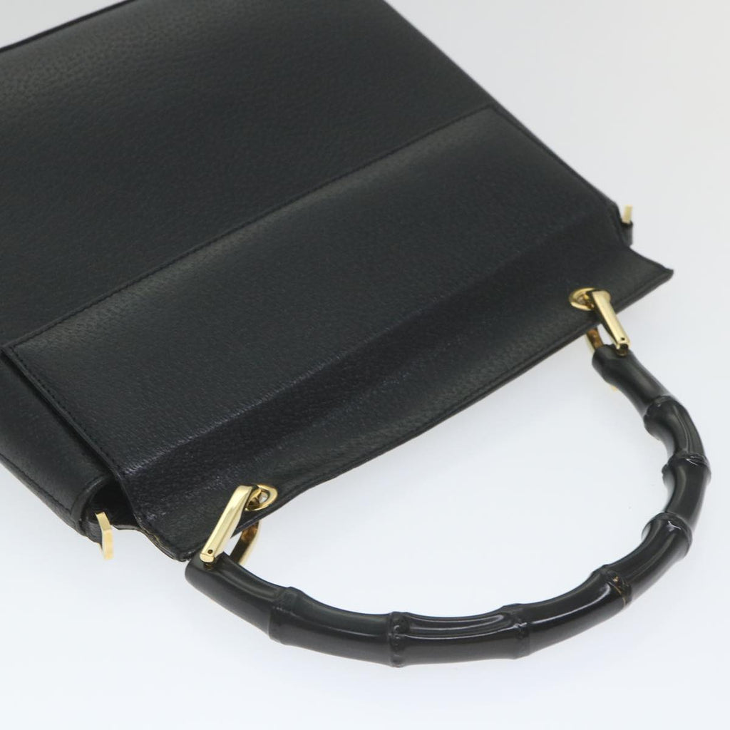 GUCCI Bamboo Hand Bag Leather 2way Black 001 1887 3444 hk912
