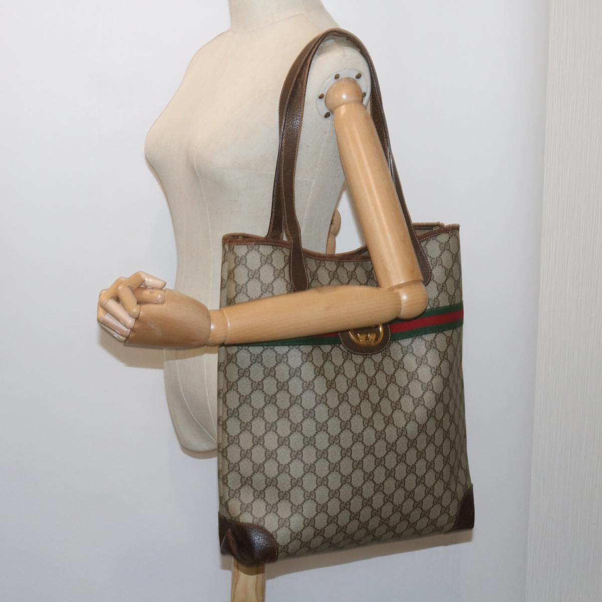 GUCCI GG Supreme Web Sherry Line Tote Bag Beige Red 002 123 0131 hk935