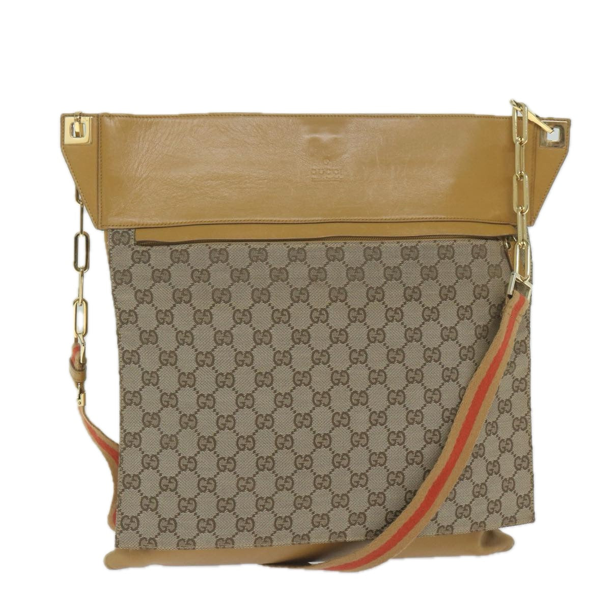 GUCCI GG Canvas Sherry Line Shoulder Bag Beige Red Brown hk957
