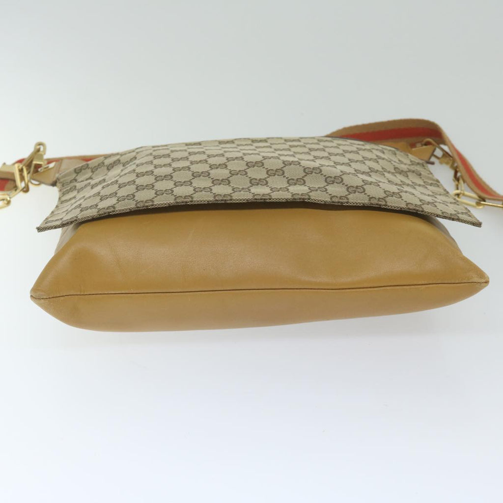 GUCCI GG Canvas Sherry Line Shoulder Bag Beige Red Brown hk957