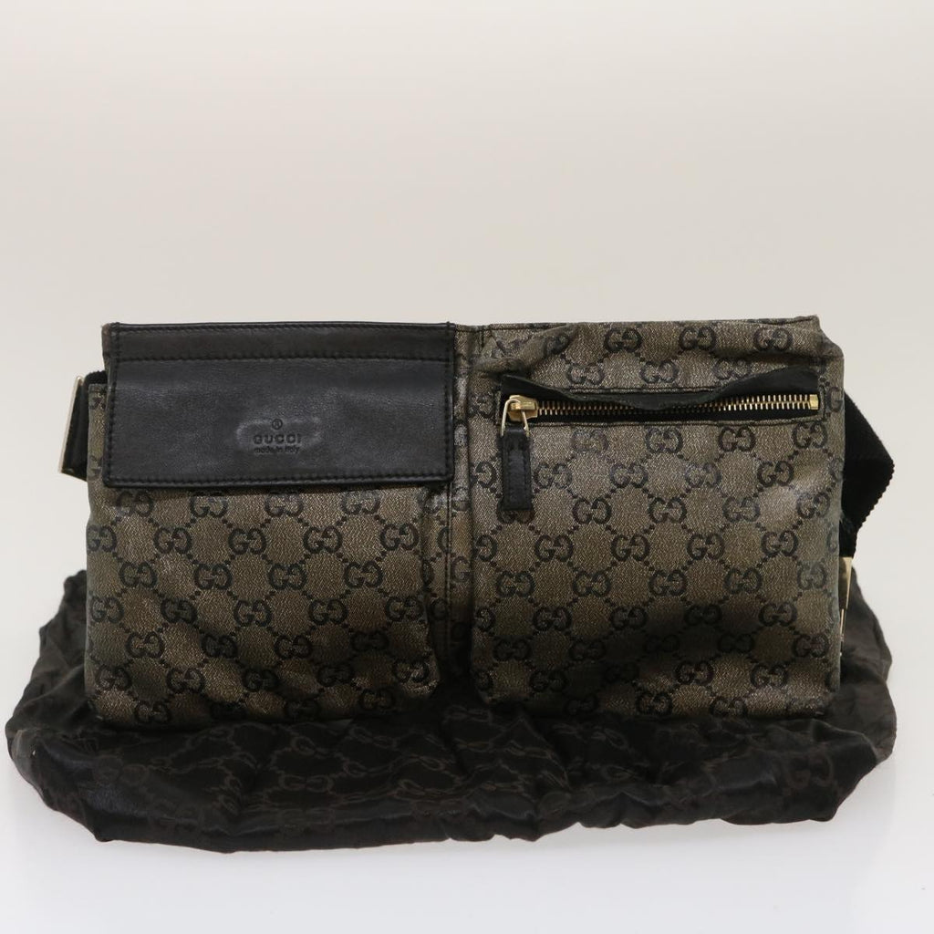 GUCCI GG Canvas Waist Bag Black Gold hs1094