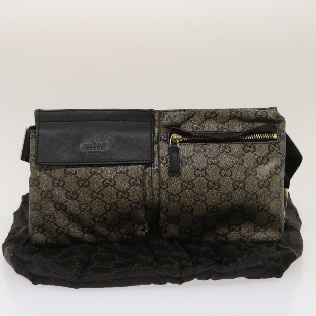 GUCCI GG Canvas Waist Bag Black Gold hs1094