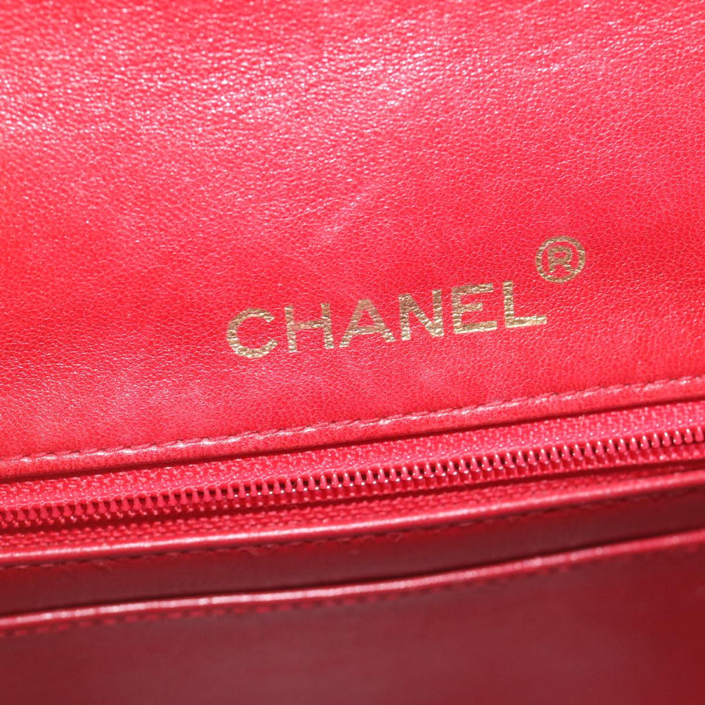 CHANEL Mini Matelasse Chain Flap Hand Bag Lamb Skin  Red Gold CC hs688A