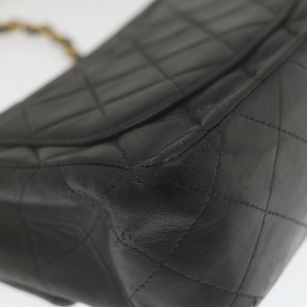 CHANEL Mini Matelasse Chain Flap Shoulder Bag Lamb Skin Black Gold hs689A