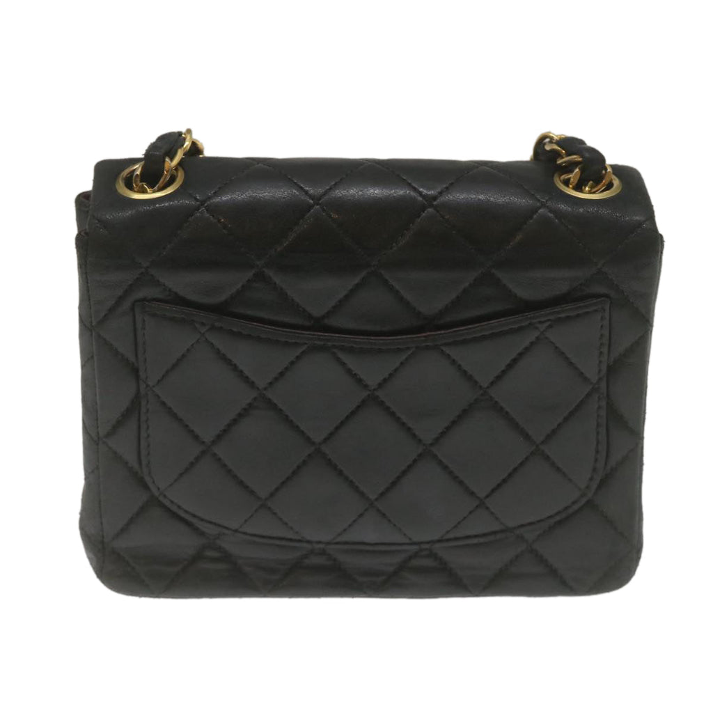 CHANEL Mini Matelasse Chain Flap Shoulder Bag Lamb Skin Black Gold hs689A