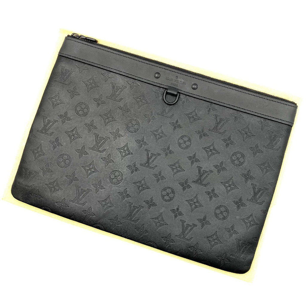 LOUIS VUITTON Monogram Shadow Pochette Discovery Clutch Bag black RFID
