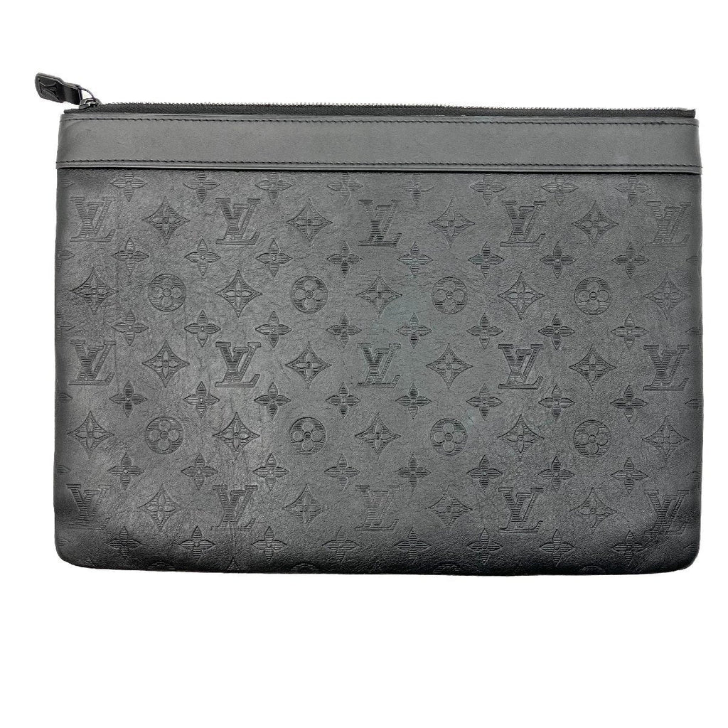 LOUIS VUITTON Monogram Shadow Pochette Discovery Clutch Bag black RFID