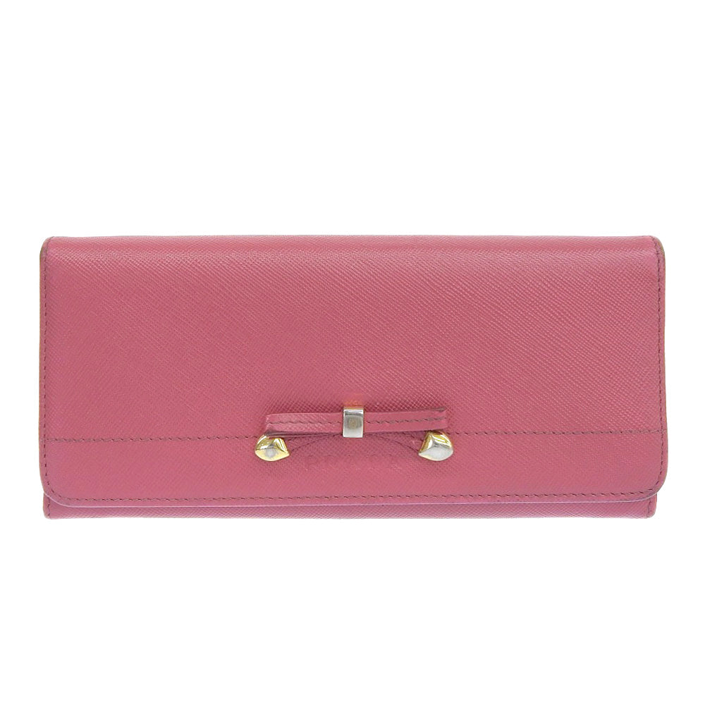 PRADA Long Wallet Purse 1M1132 Safiano pink ribbon Women Used
