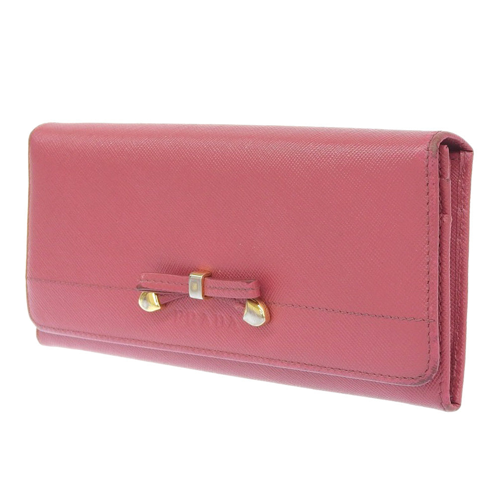 PRADA Long Wallet Purse 1M1132 Safiano pink ribbon Women Used