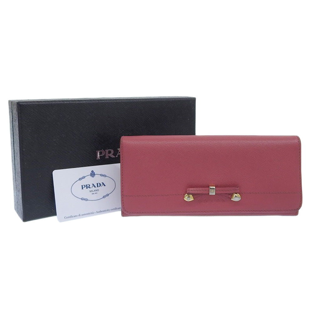 PRADA Long Wallet Purse 1M1132 Safiano pink ribbon Women Used