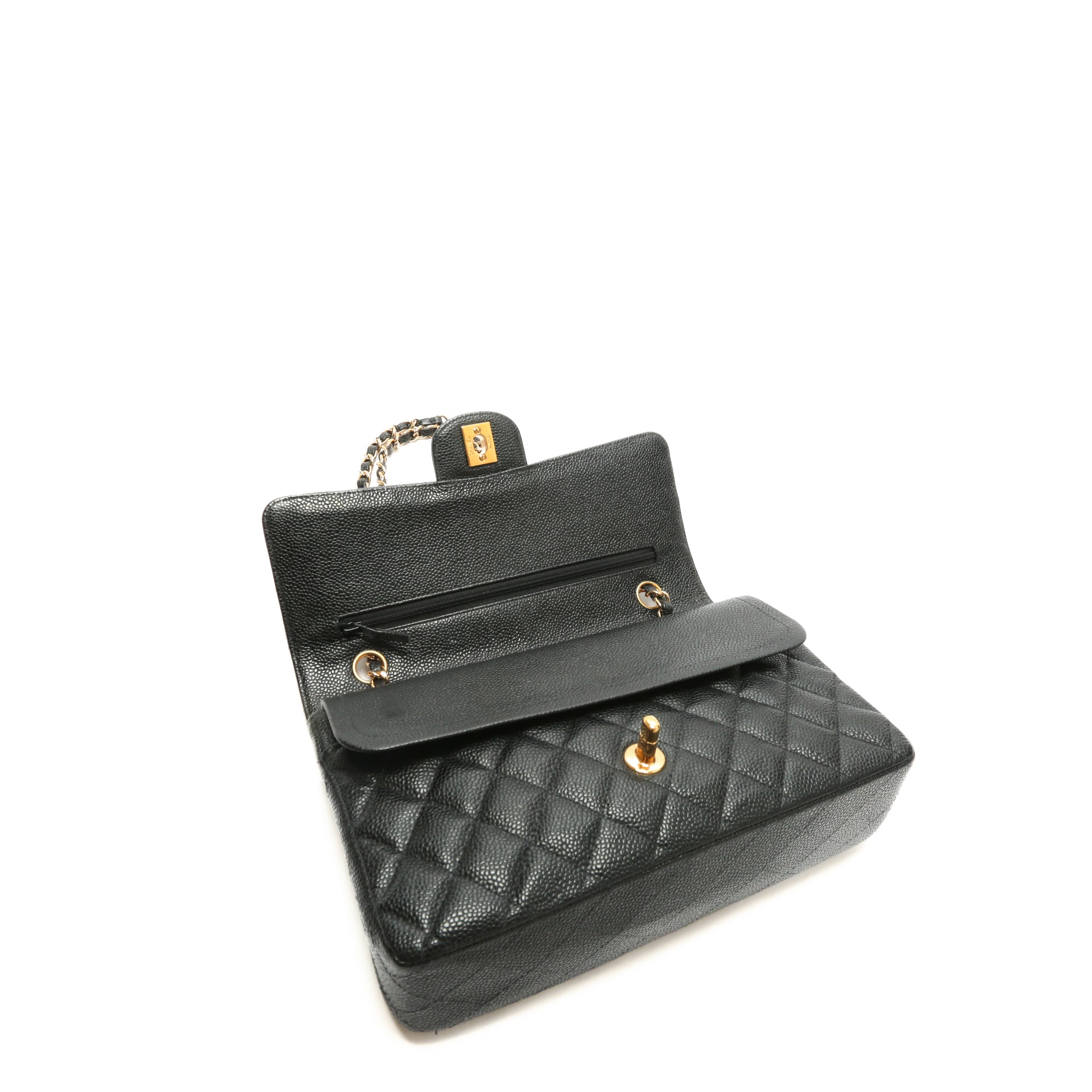 CHANEL Medium Dbl Flap Quilted Black Caviar w/Gold
