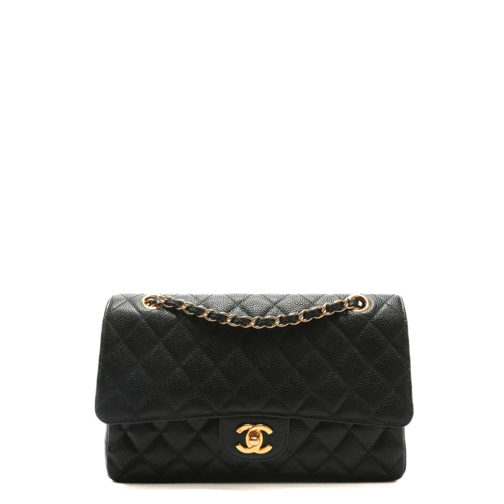 CHANEL Medium Dbl Flap Quilted Black Caviar w/Gold