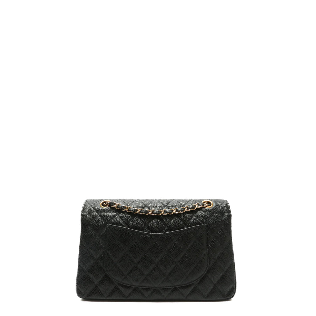 CHANEL Medium Dbl Flap Quilted Black Caviar w/Gold