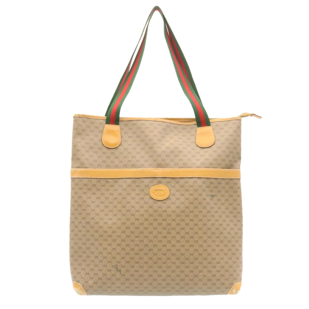 GUCCI Web Sherry Line Micro GG Canvas Tote Bag Beige Red Green im299
