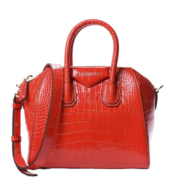 GIVENCHY Calfskin Crocodile Embossed Mini Antigona Red