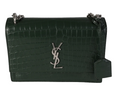 Saint Laurent Forest Green Crocodile Embossed Leather Medium Sunset