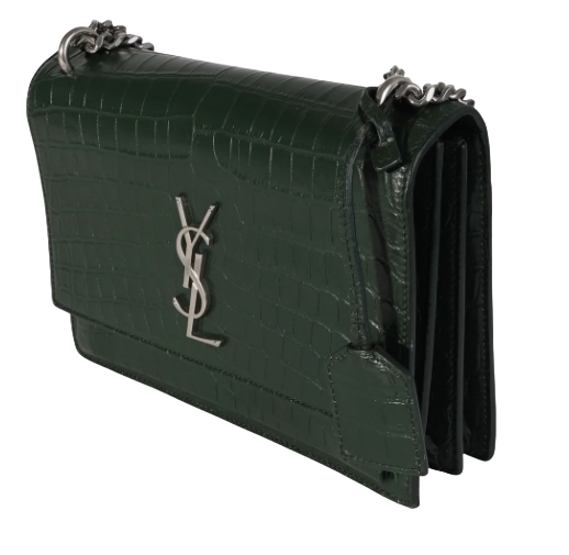 Saint Laurent Forest Green Crocodile Embossed Leather Medium Sunset