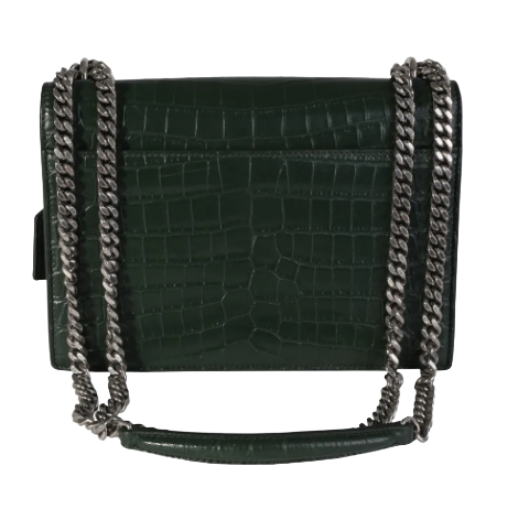 Saint Laurent Forest Green Crocodile Embossed Leather Medium Sunset