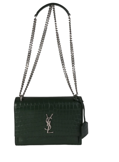 Saint Laurent Forest Green Crocodile Embossed Leather Medium Sunset