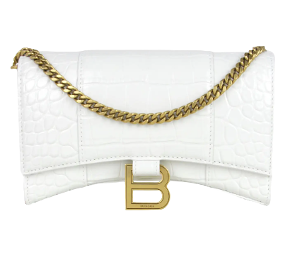 BALENCIAGA Hourglass XS with Chain Shoulder Bag in White
