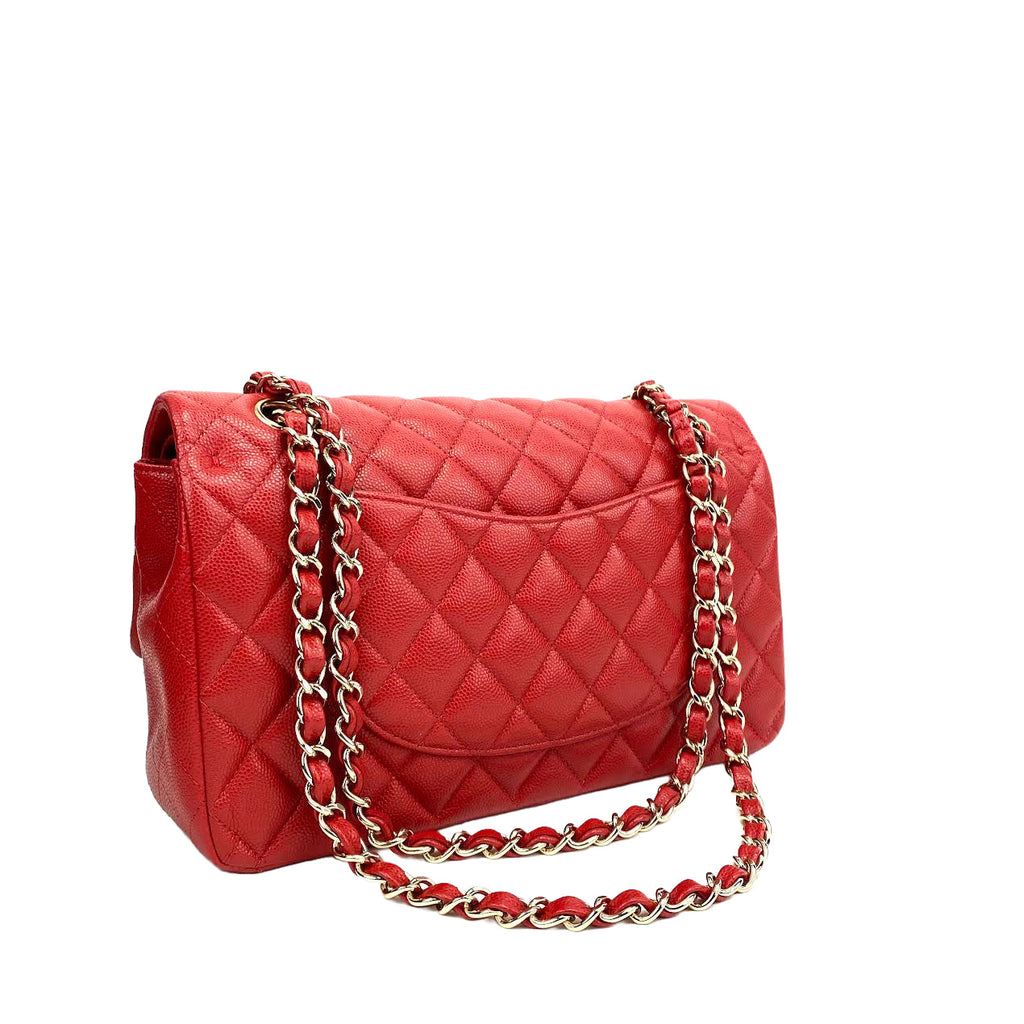 CHANEL Medium Double Flap Quilted Caviar w/gold - Red