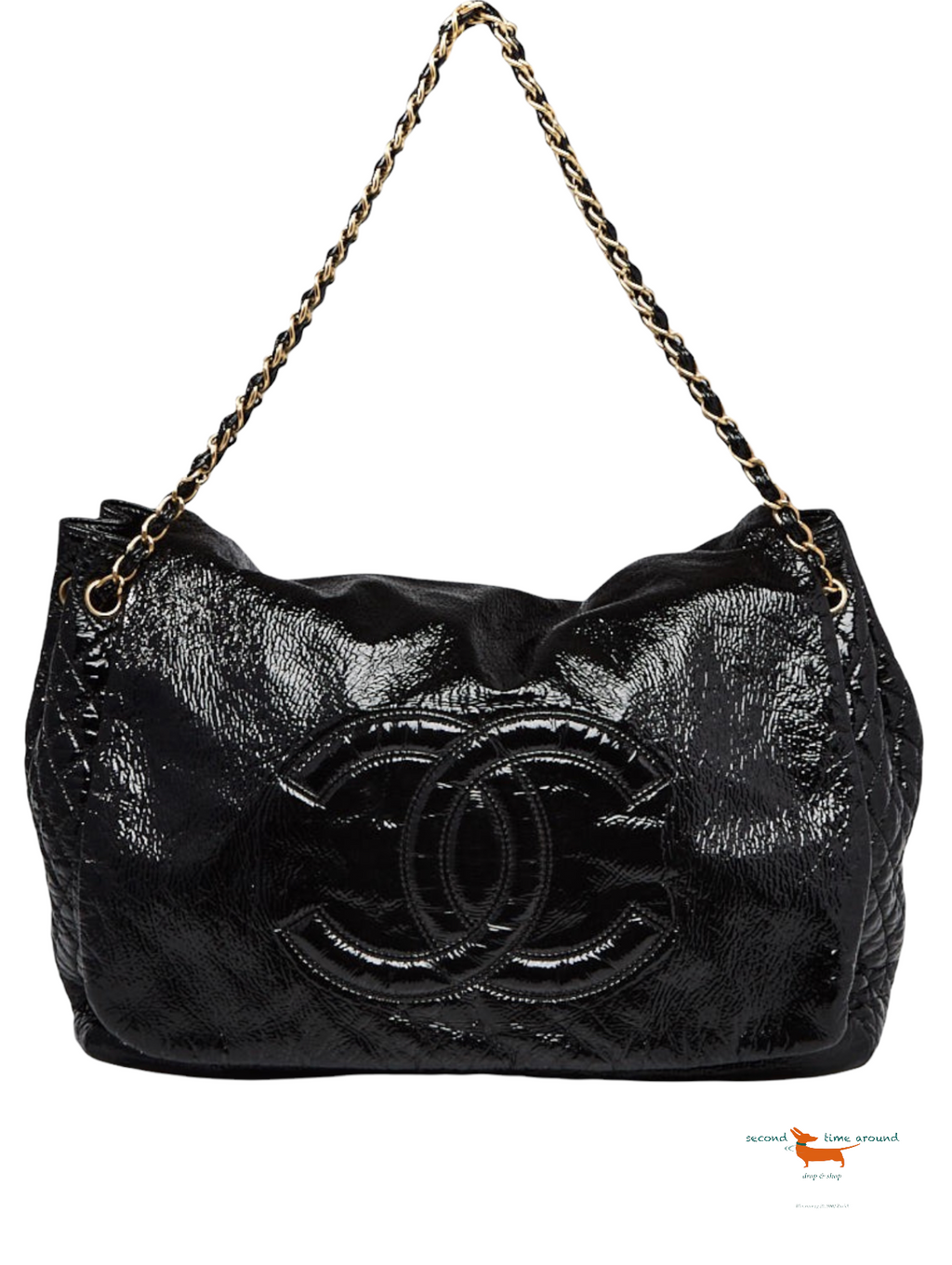 Chanel Black Patent Vinyl Rock and Chain Large Accordion Flap Bag
