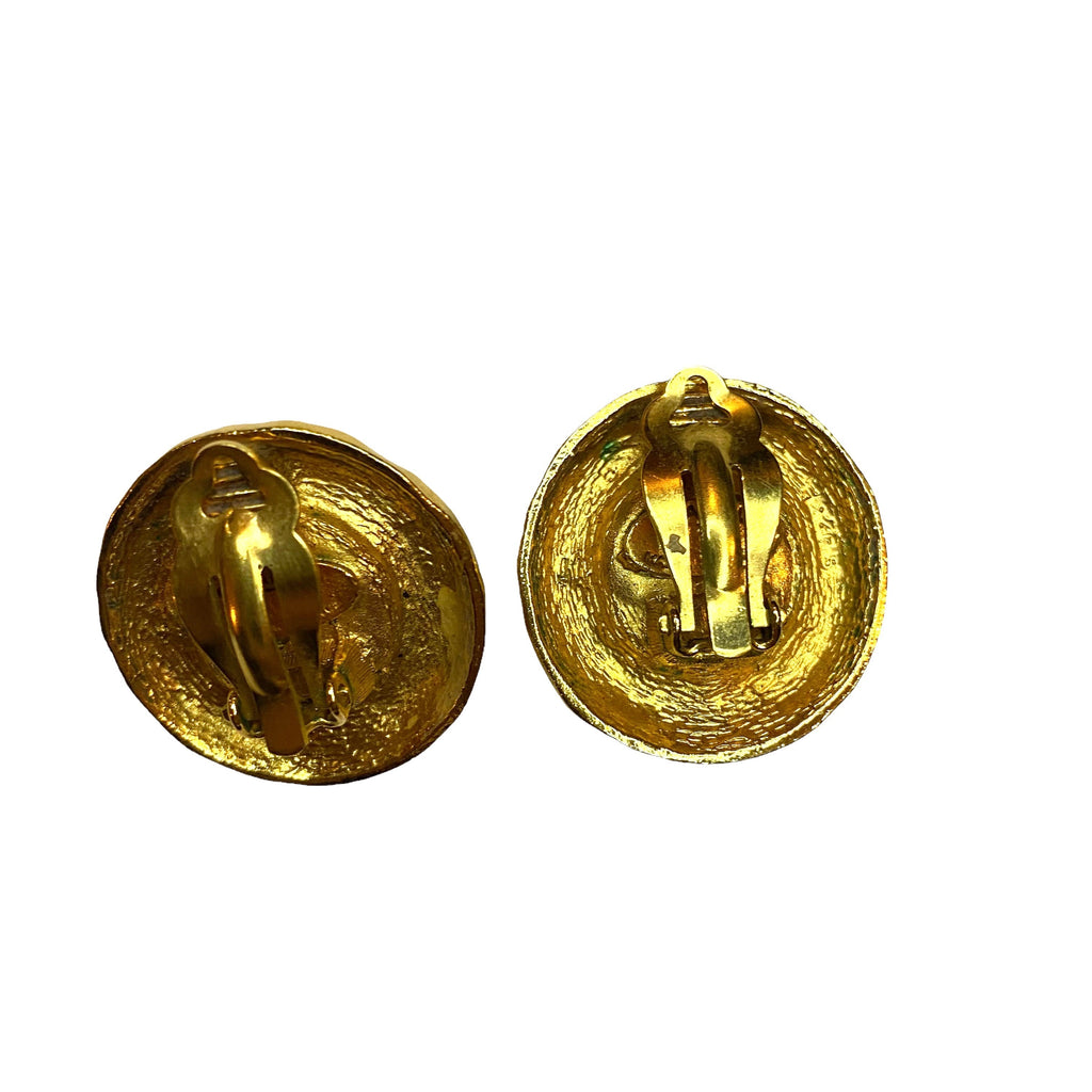 Chanel vintage clip round earrings with glass pearl  - 1990s