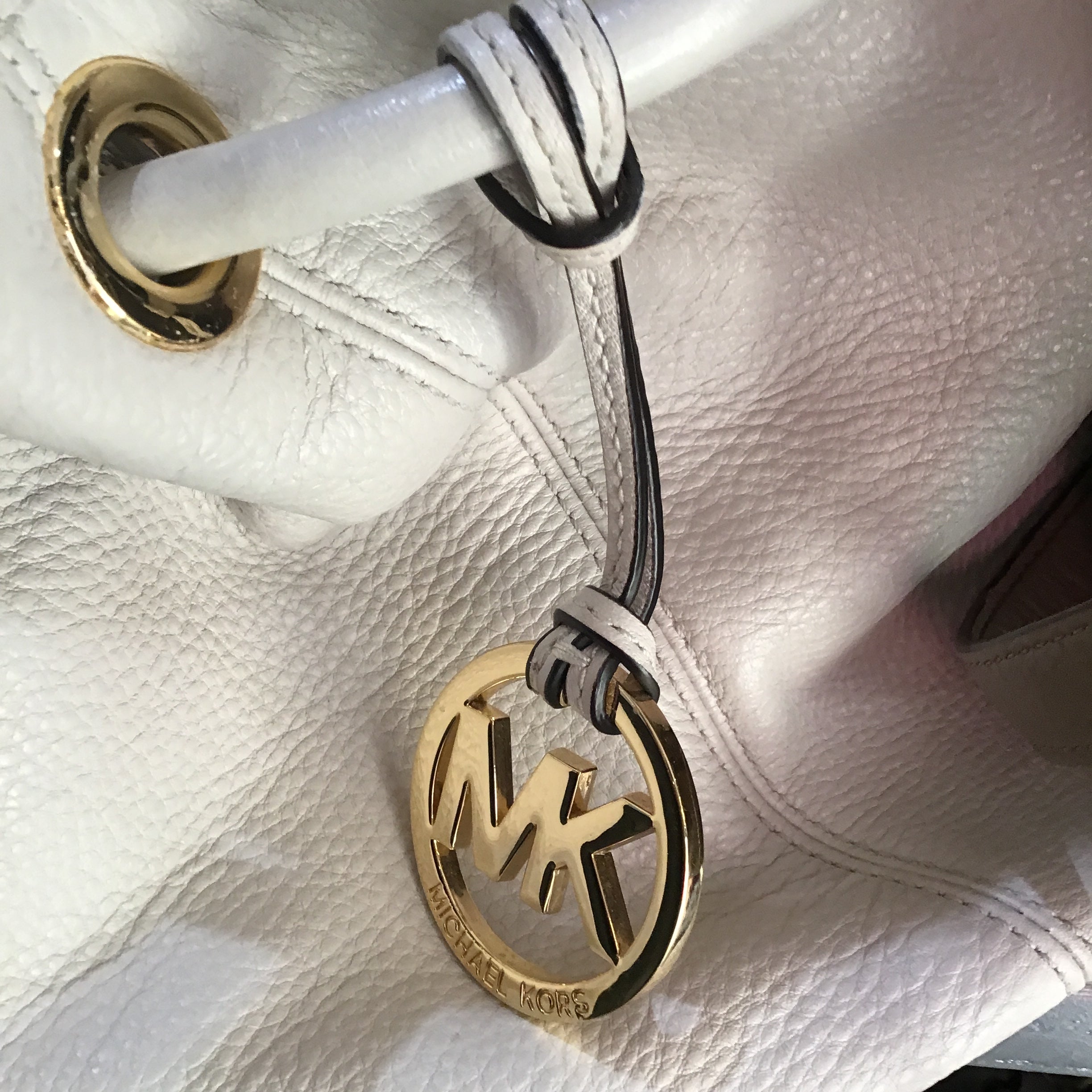MICHAEL KORS Optic White Medium East West Ring Leather Tote