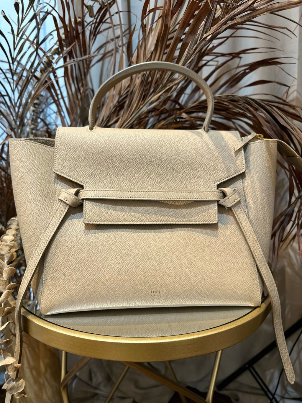 Celine Mini Belt in Grained Calfskin Light Taupe