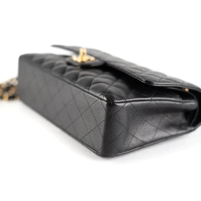 CHANEL CAVIAR MEDIUM/LARGE CLASSIC FLAP BAG BLACK 24K PLATING