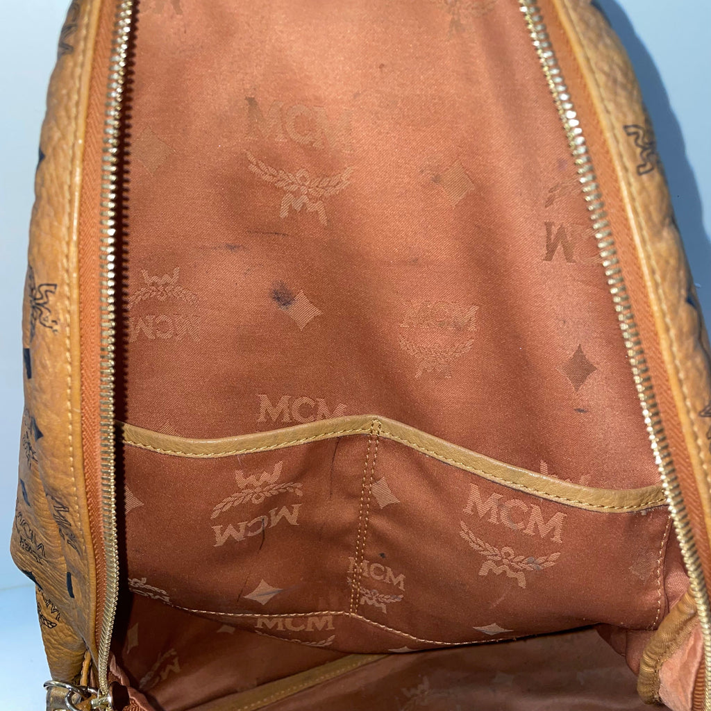MCM Cognac Brown Visetos Stark Leather Backpack