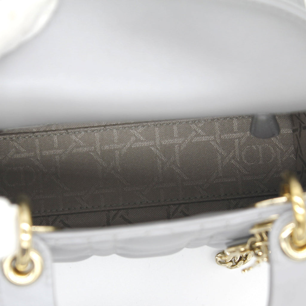 CHRISTIAN DIOR Mini Lady Dior Bag with Chain in Grey Pearly Lambskin