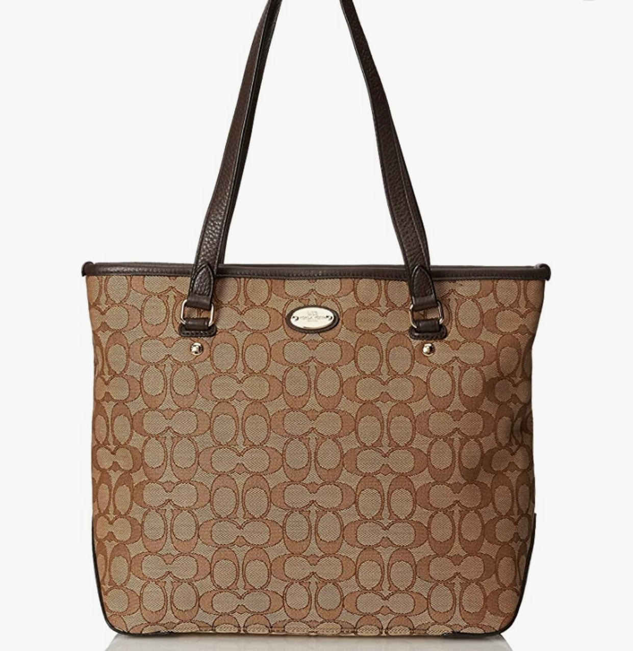 COACH Signature Zip Top Shoulder Bag in Khaki C Jacquard