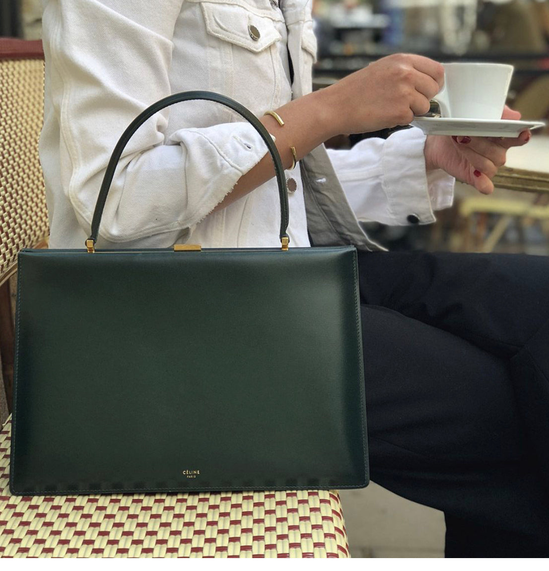 Celine Top Handle Clasp Dark Green Bag