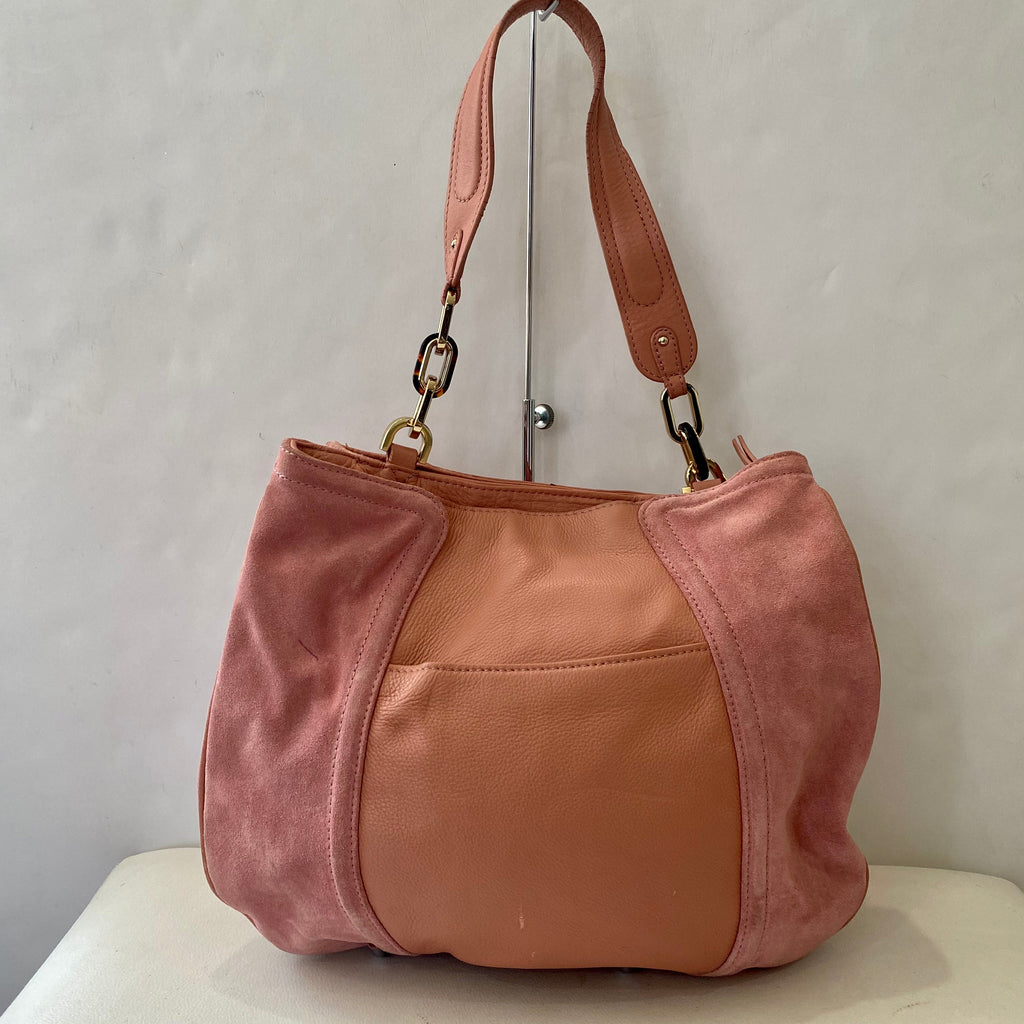 B.MAKOWSKY Leather and Suede Shoulder Bag Pink
