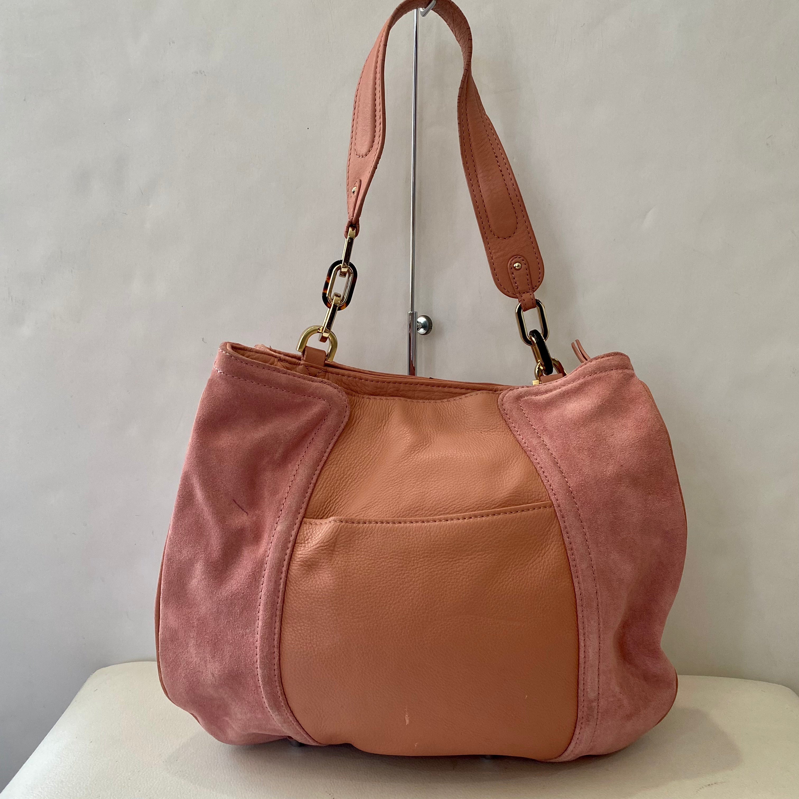 B.MAKOWSKY Leather and Suede Shoulder Bag Pink
