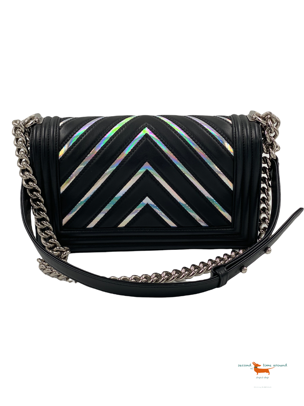 Chanel Lambskin Iridescent PVC Chevron Quilted Medium Boy Flap Bag