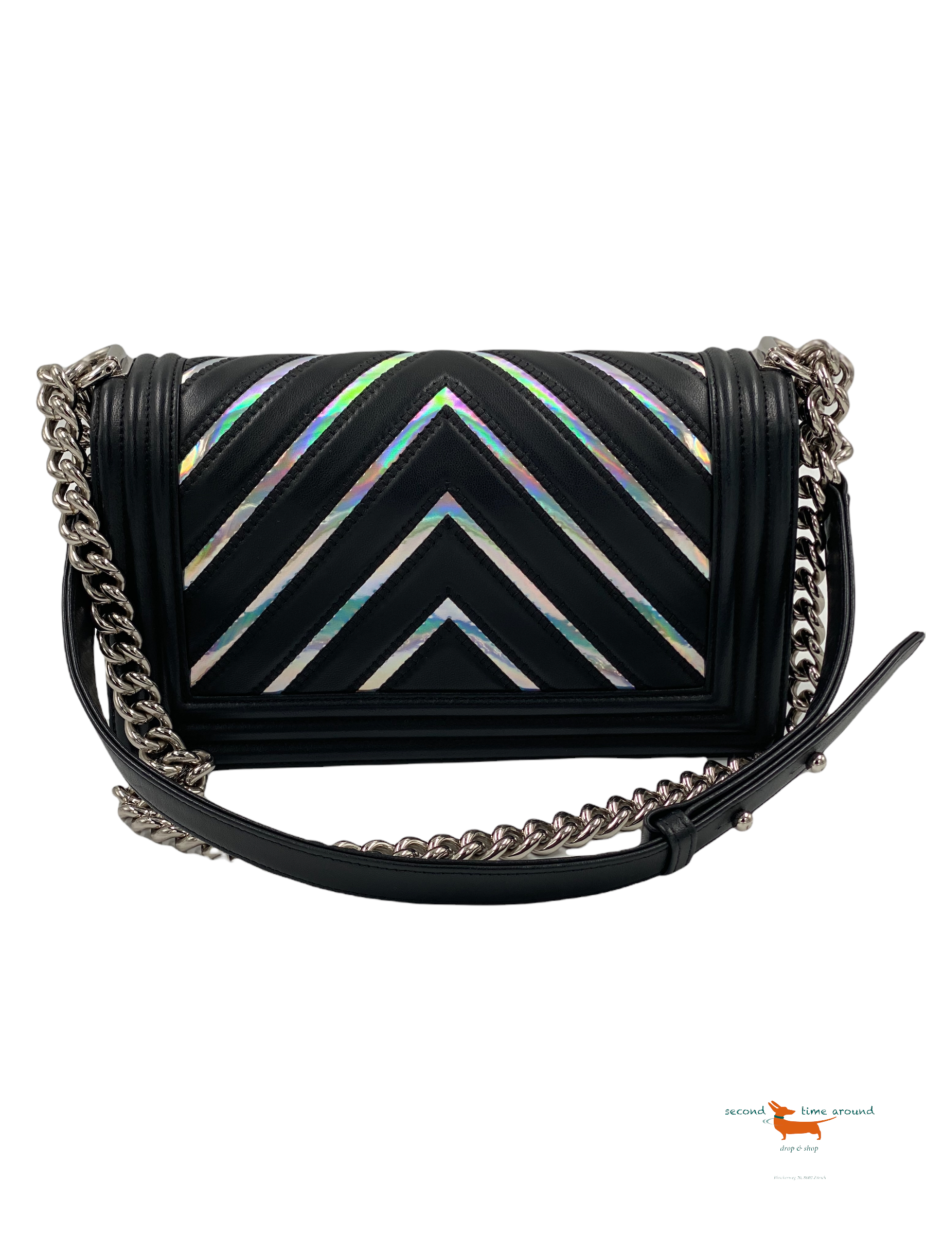 Chanel Lambskin Iridescent PVC Chevron Quilted Medium Boy Flap Bag