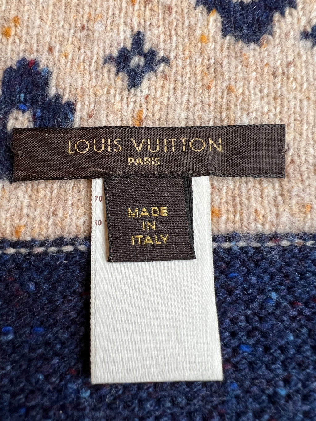 Louis Vuitton Reversible Wool Cashmere Mix Scarf in Navy and Beige