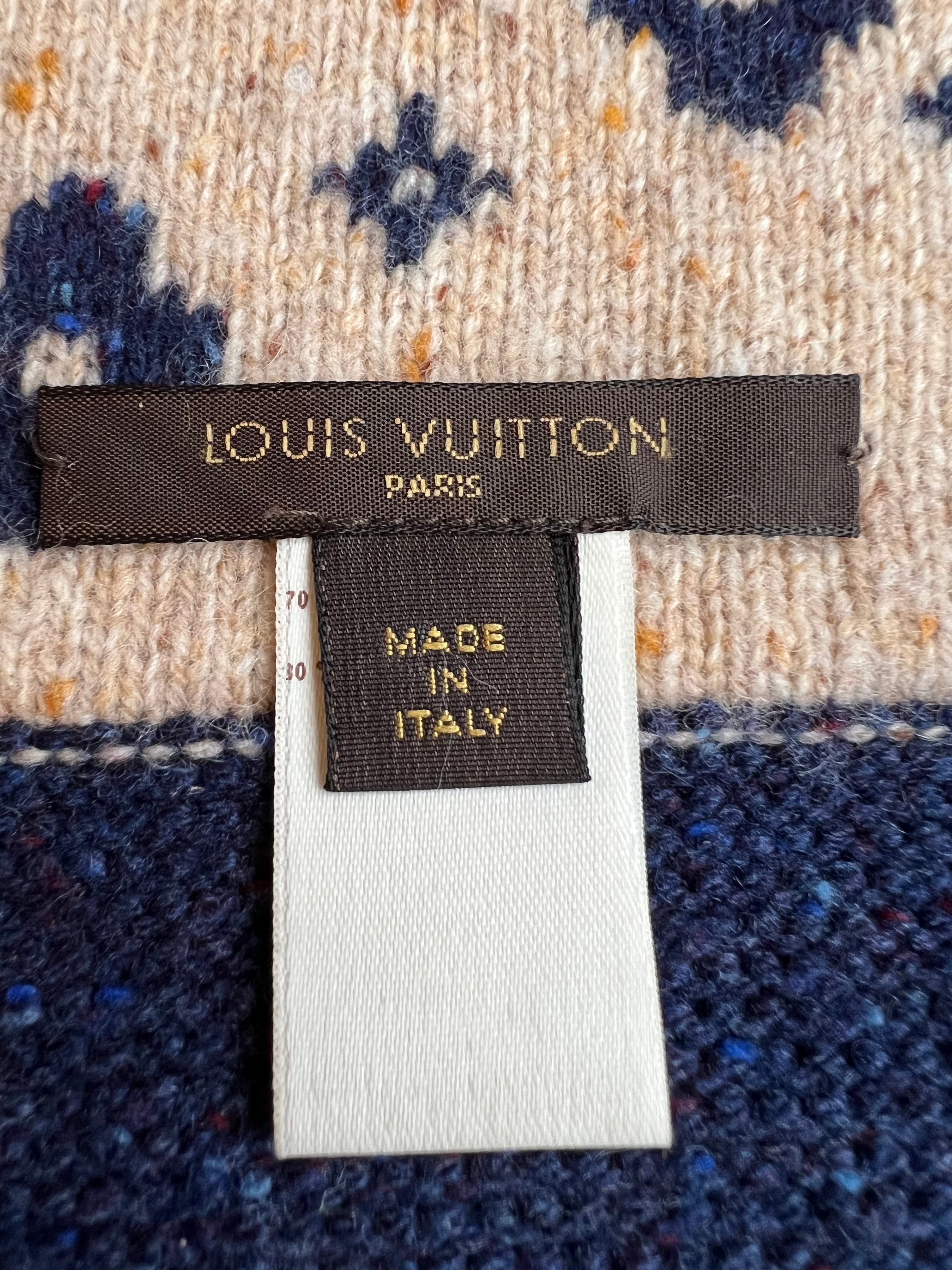 Louis Vuitton Reversible Wool Cashmere Mix Scarf in Navy and Beige