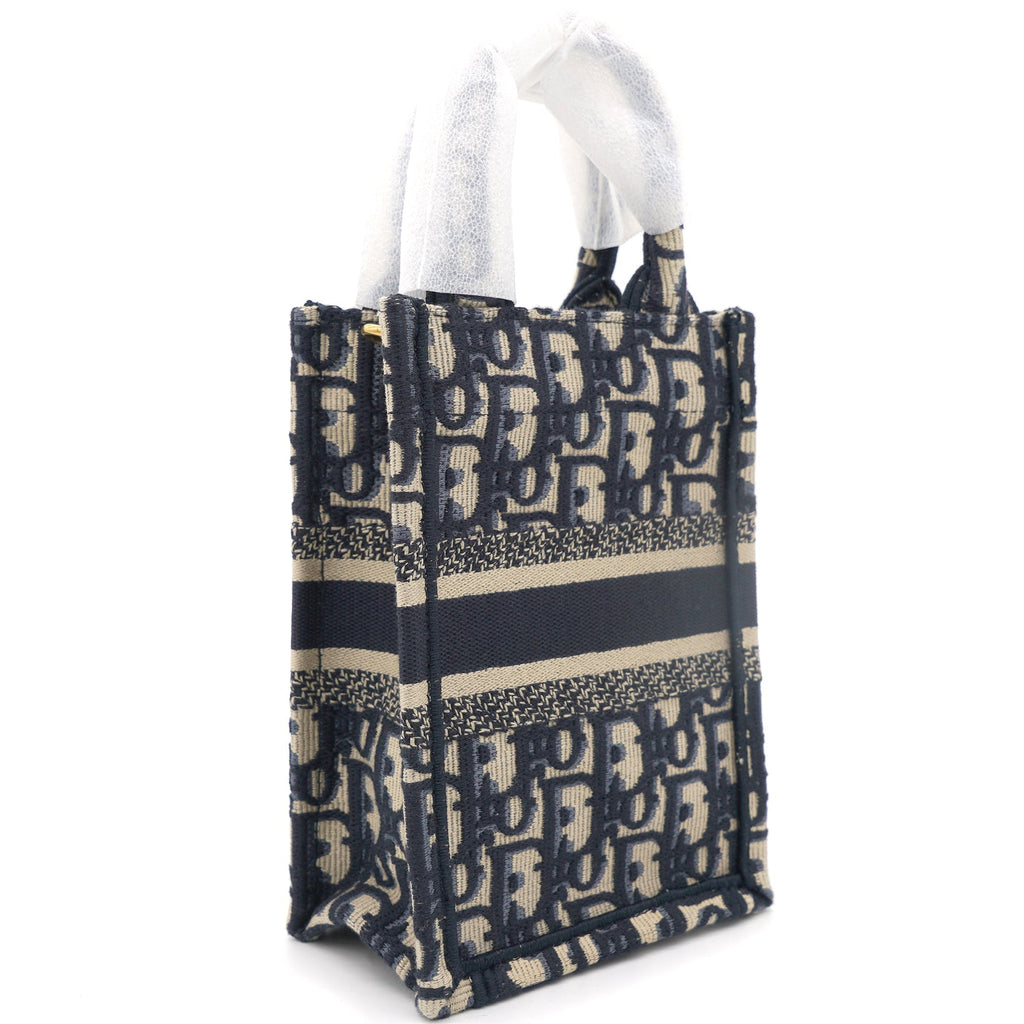 CHRISTIAN DIOR Mini Dior Book Tote Phone Bag In Blue Dior Oblique Embroidery