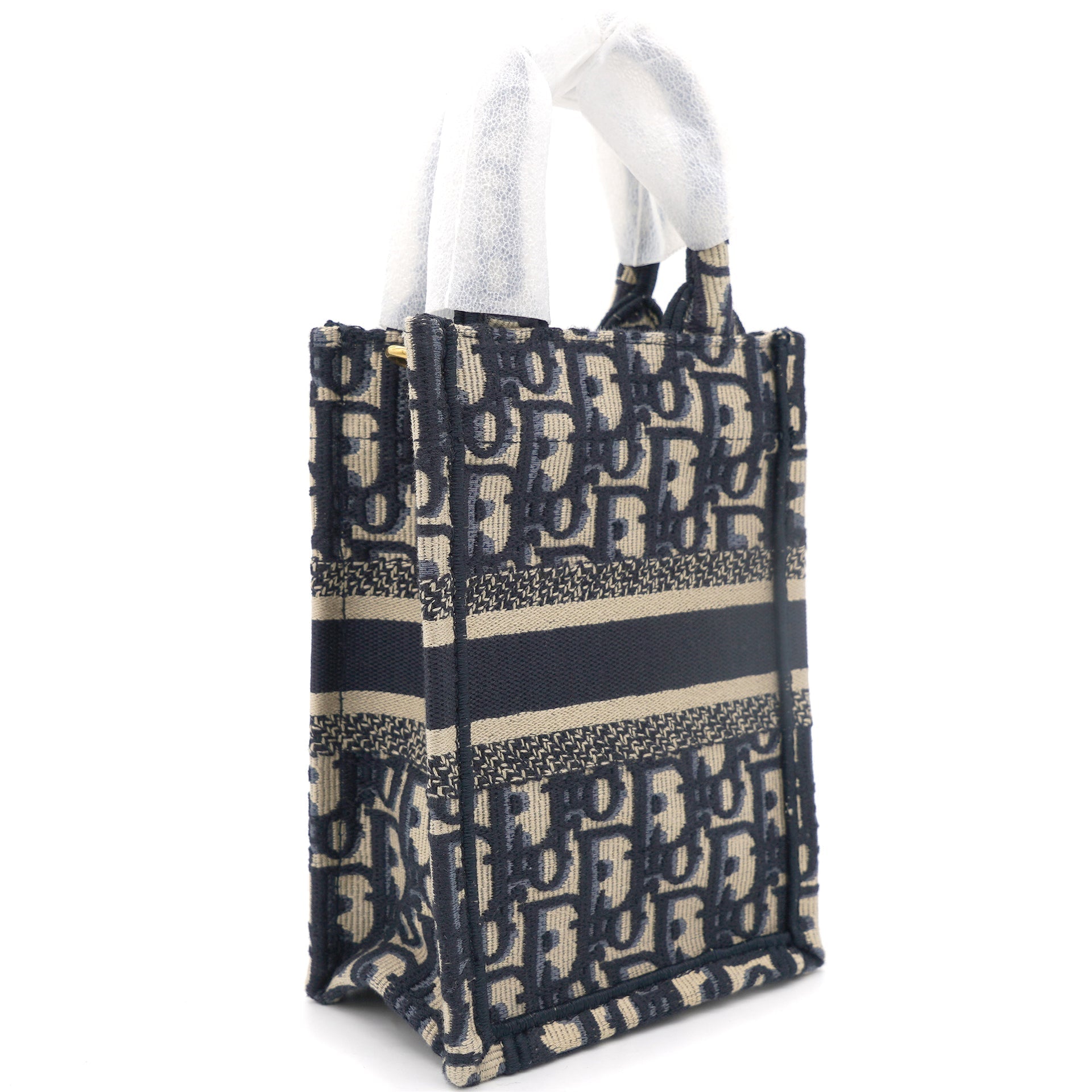 CHRISTIAN DIOR Mini Dior Book Tote Phone Bag In Blue Dior Oblique Embroidery