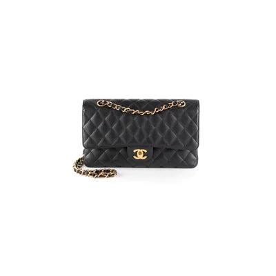 CHANEL CAVIAR MEDIUM/LARGE CLASSIC FLAP BAG BLACK 24K PLATING