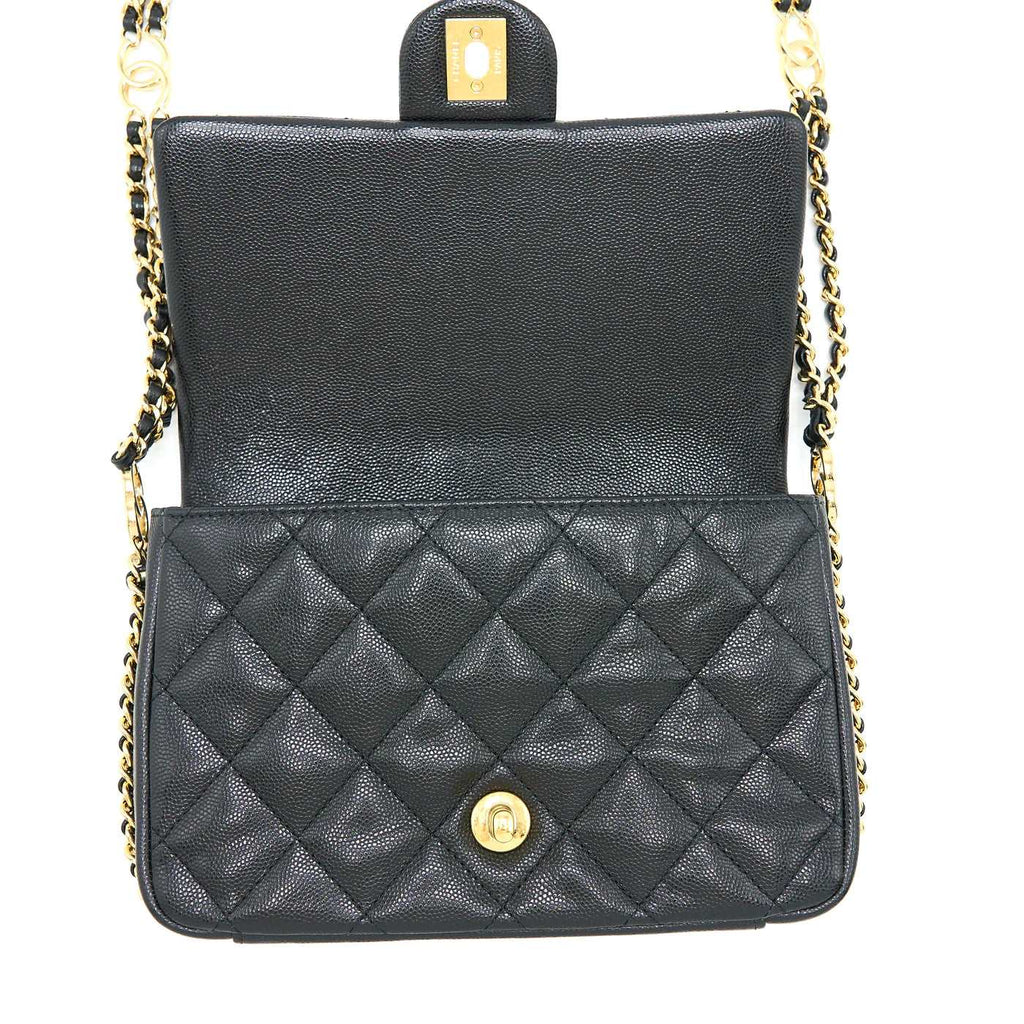 CHANEL 23C MINI FLAP BAG CHAIN GRAINED CALFSKIN BLACK