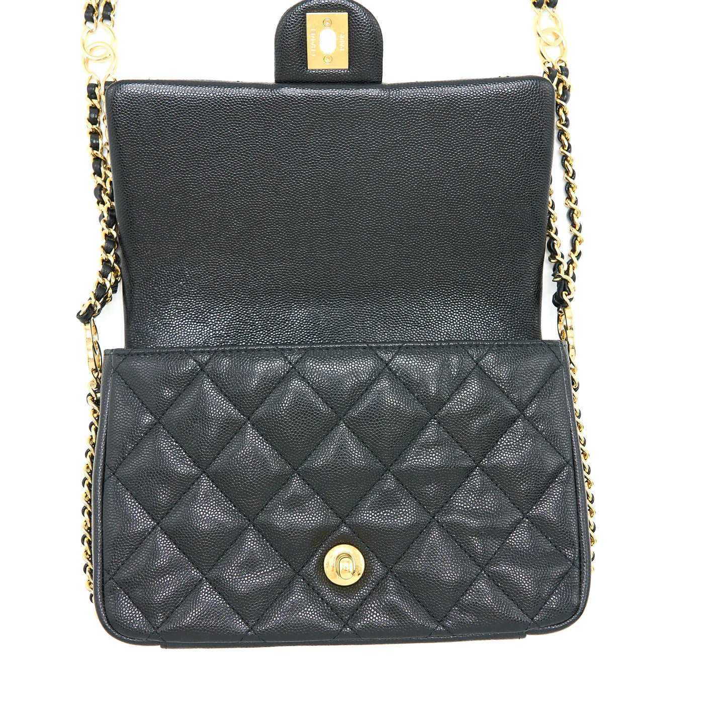 CHANEL 23C MINI FLAP BAG CHAIN GRAINED CALFSKIN BLACK