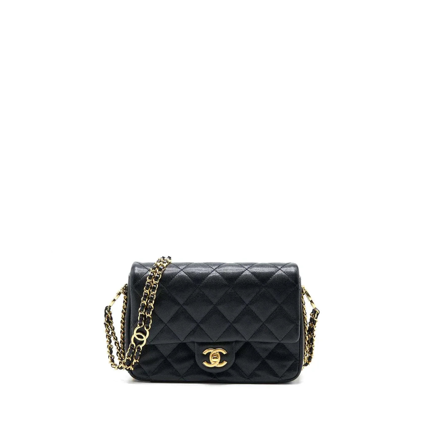 CHANEL 23C MINI FLAP BAG CHAIN GRAINED CALFSKIN BLACK