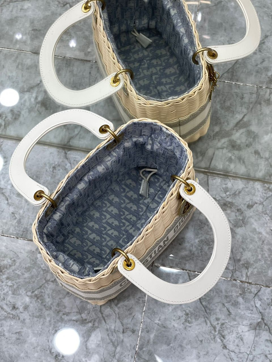 GLAMI MeGLAMIum Lady Natural Wicker and Blue Oblique Jacquard Bag, Blue, For Women WomenÃ¢â‚¬â„¢s Handbags, 24cm CD M0565CMVO_M808