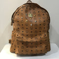 MCM Cognac Brown Visetos Stark Leather Backpack